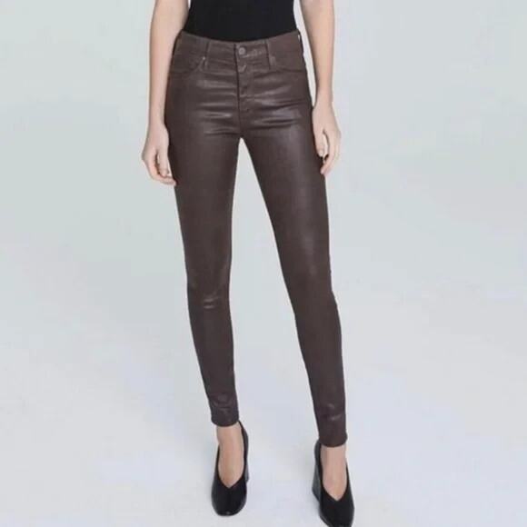 AG Adriano Goldschmied Farrah High Rise Skinny Brown Coated Ankle Jeans 27 - Picture 1 of 7
